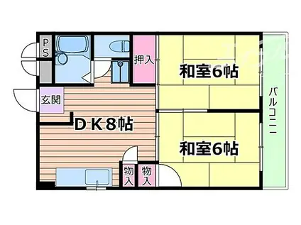 千里ローレルハイツ(2DK/2階)の間取り写真