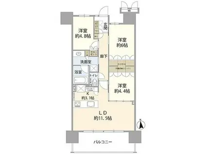 小田急小田原線 本厚木駅 徒歩6分 15階建 築5年(3LDK/15階)の間取り写真