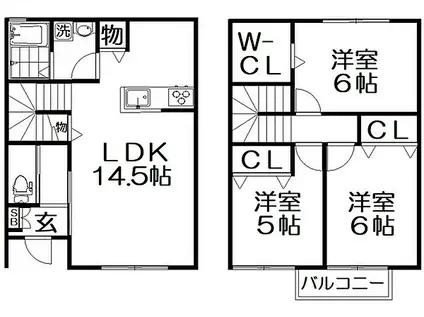 メゾンボヌールＢ棟(3LDK)の間取り写真