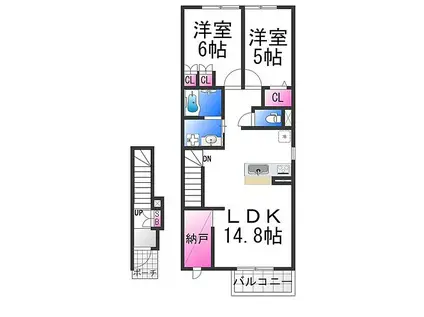 クレスト霞ヶ丘(2LDK/2階)の間取り写真