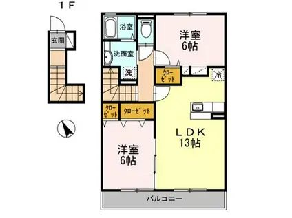 相鉄いずみ野線 緑園都市駅 徒歩13分 2階建 築11年(2LDK/2階)の間取り写真