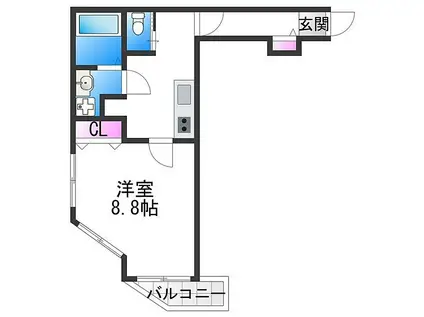 FUMOSE西田辺(1K/2階)の間取り写真