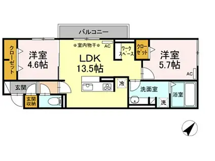 伊豆箱根鉄道駿豆線 伊豆長岡駅 徒歩12分 3階建 築4年(2LDK/2階)の間取り写真