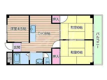 ハイツオークラ(3DK/4階)の間取り写真
