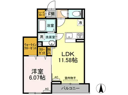 セジュール東尾久(1LDK/1階)の間取り写真