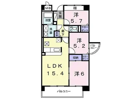 JR紀勢本線 紀三井寺駅 徒歩15分 6階建 築20年(3LDK/3階)の間取り写真