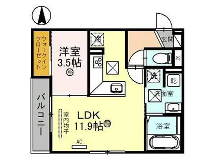 D-ROOM西汀丁(1LDK/1階)の間取り写真