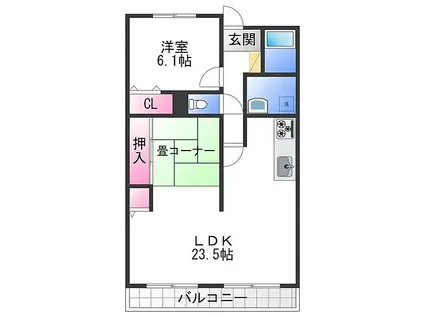 JR阪和線 和泉府中駅 徒歩11分 10階建 築30年(1LDK/2階)の間取り写真