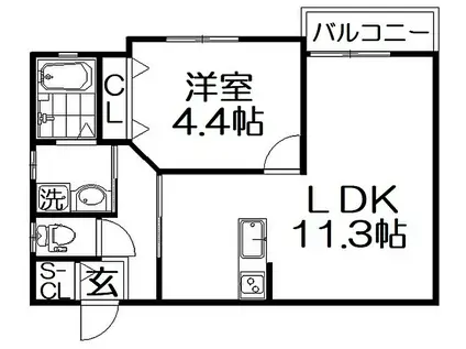 シャンテー東香里(1LDK/1階)の間取り写真