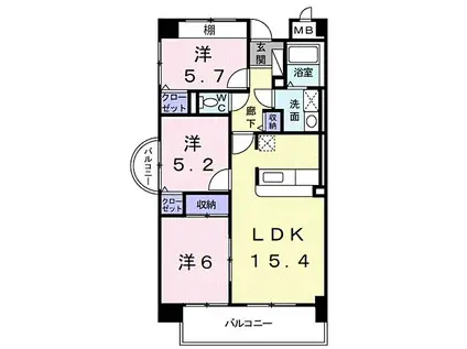 JR紀勢本線 紀三井寺駅 徒歩15分 6階建 築20年(3LDK/3階)の間取り写真