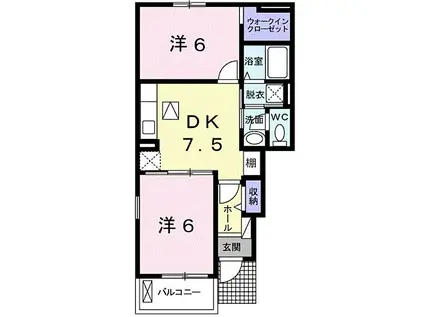 シャイニングルーチェ(2DK/1階)の間取り写真