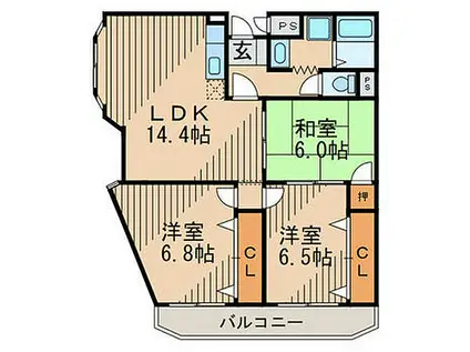 阪急千里線 関大前駅 徒歩6分 3階建 築28年(3LDK/1階)の間取り写真