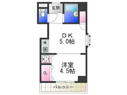 スカイコート堺(1DK/3階)の間取り写真