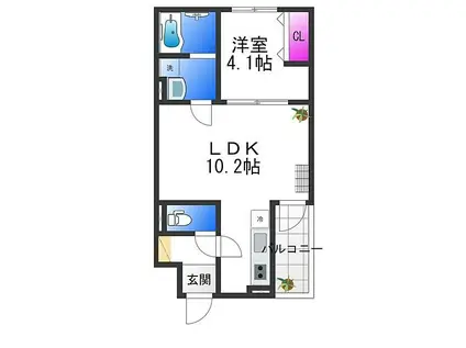 カーサ平野(1LDK/3階)の間取り写真