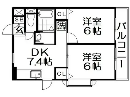 ドュエリング香里(2DK/2階)の間取り写真