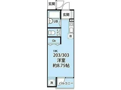 相鉄本線 二俣川駅 徒歩3分 3階建 築1年(1K/3階)の間取り写真