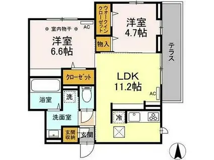 JR横浜線 橋本駅(神奈川) 徒歩8分 3階建 築1年(2LDK/1階)の間取り写真