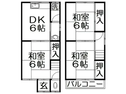 JR片町線(学研都市線) 津田駅 徒歩12分 2階建 築40年(3DK)の間取り写真