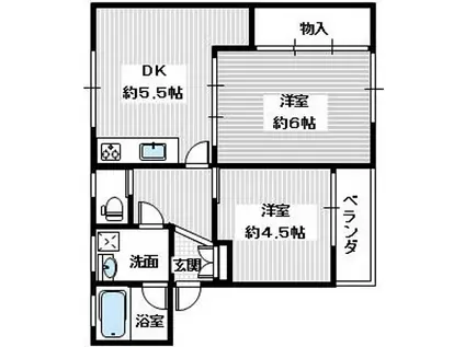 南海高野線 千代田駅 徒歩10分 2階建 築52年(2DK/1階)の間取り写真