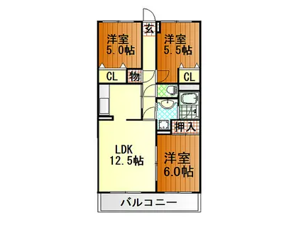 JR身延線 西富士宮駅 徒歩44分 3階建 築20年(3LDK/2階)の間取り写真