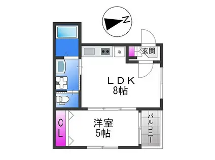 ラ・カーサ大阪(1LDK/1階)の間取り写真
