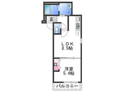 フジパレス吹屋町イースト(1LDK/2階)の間取り写真