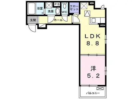 近鉄南大阪線 布忍駅 徒歩5分 3階建 築3年(1LDK/2階)の間取り写真
