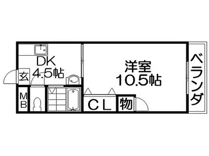 岡山手ハイツ(1DK/2階)の間取り写真