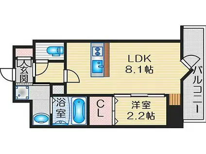 MODERN PALAZZO江坂AXIA(1LDK/7階)の間取り写真