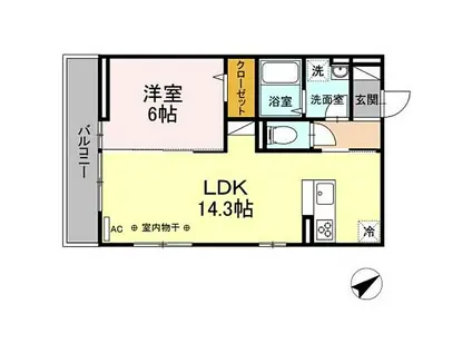 JR横浜線 相模原駅 徒歩8分 3階建 築3年(1LDK/3階)の間取り写真