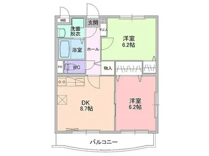 カルムSAKAI(2DK/2階)の間取り写真