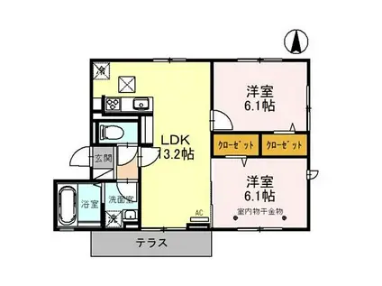 D-ROOM里(2LDK/3階)の間取り写真
