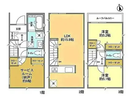 小田急小田原線 登戸駅 徒歩13分 3階建 築1年(3LDK)の間取り写真