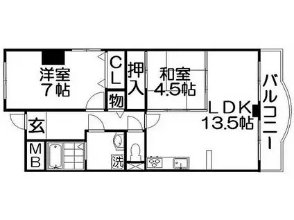 八坂一番館(2LDK/4階)の間取り写真