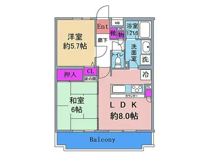 ユニーブル宮崎台(2LDK/4階)の間取り写真