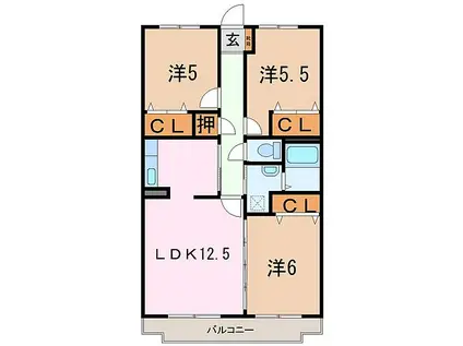 JR身延線 西富士宮駅 徒歩44分 3階建 築20年(3LDK/3階)の間取り写真