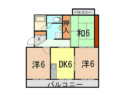 JR身延線 西富士宮駅 徒歩8分 4階建 築30年(3DK/3階)の間取り写真