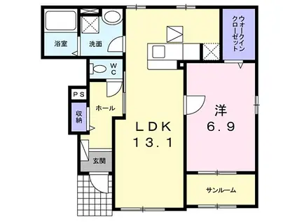 カーサ立部(1LDK/1階)の間取り写真