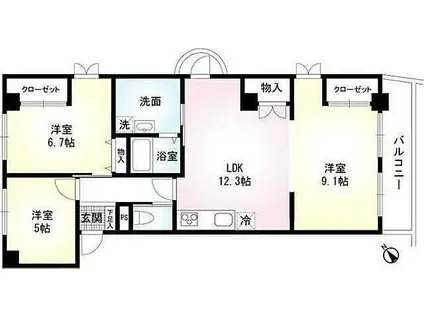 金津賀第5ビル(3LDK/5階)の間取り写真