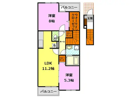 関東鉄道常総線 下妻駅 徒歩18分 2階建 築15年(2LDK/2階)の間取り写真