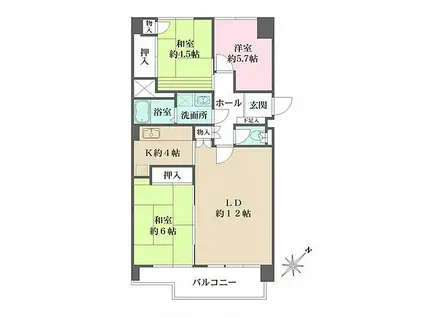 新ゆりグリーンタウン さつき街区2号棟(3LDK/7階)の間取り写真