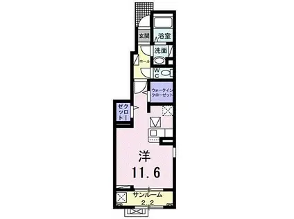 セレノ三和II(ワンルーム/1階)の間取り写真