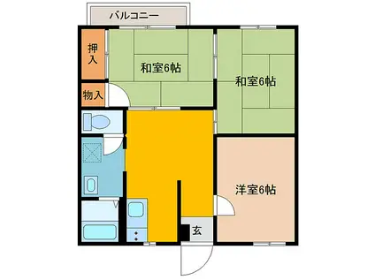 JR身延線 富士宮駅 徒歩14分 2階建 築32年(3DK/2階)の間取り写真
