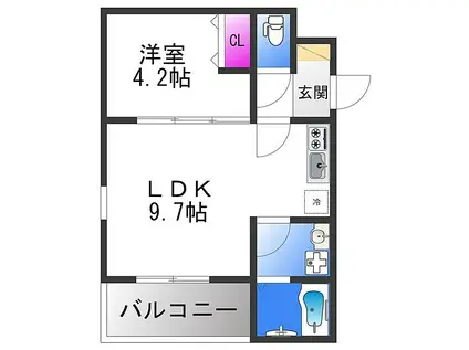 CASA友井(1LDK/3階)の間取り写真