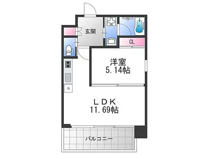 プレジオ荒本新町(1LDK/13階)の間取り写真