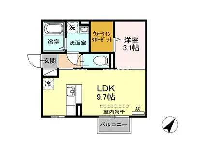 ラ・ランド上新栄A棟(1LDK/2階)の間取り写真