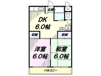 JR青梅線 拝島駅 徒歩5分 2階建 築39年(2DK/1階)の間取り写真