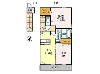 伊豆箱根鉄道駿豆線 伊豆長岡駅 徒歩7分 2階建 築13年(2DK/2階)の間取り写真