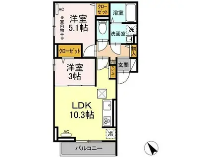 シャトレ町田(2LDK/1階)の間取り写真