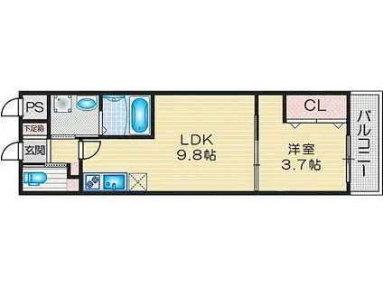 スプランディッド江坂DUE(1LDK/3階)の間取り写真